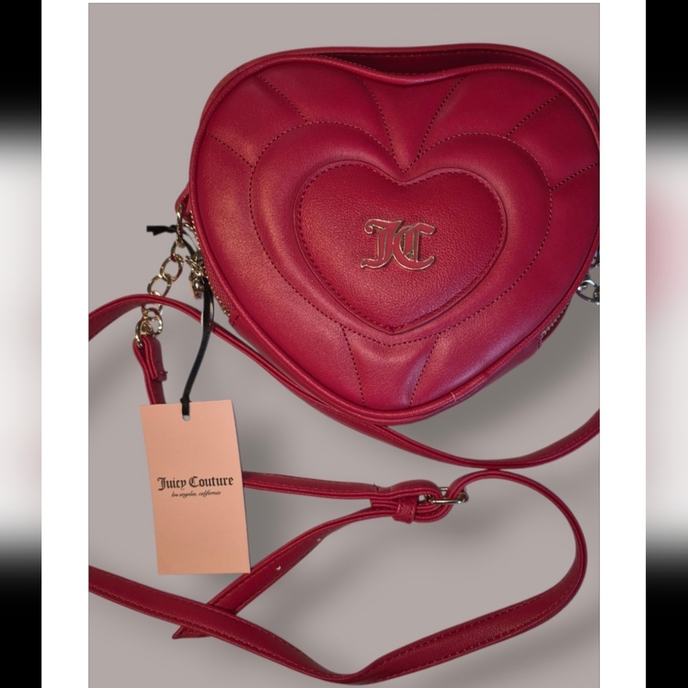 Juicy Couture Red Heart, Gold Hardware, Rhinestone Heart Zipper Handbag/ Xbody,